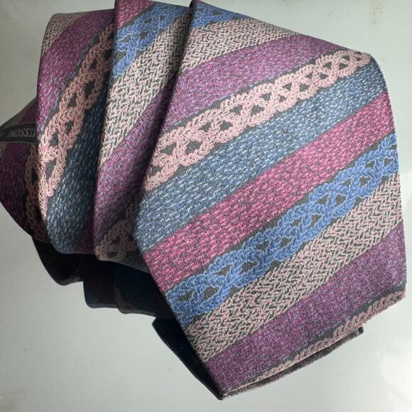 Missoni Striped Mens Tie Silk Neckwear Purple Blue  Striped - Picture 6 of 6